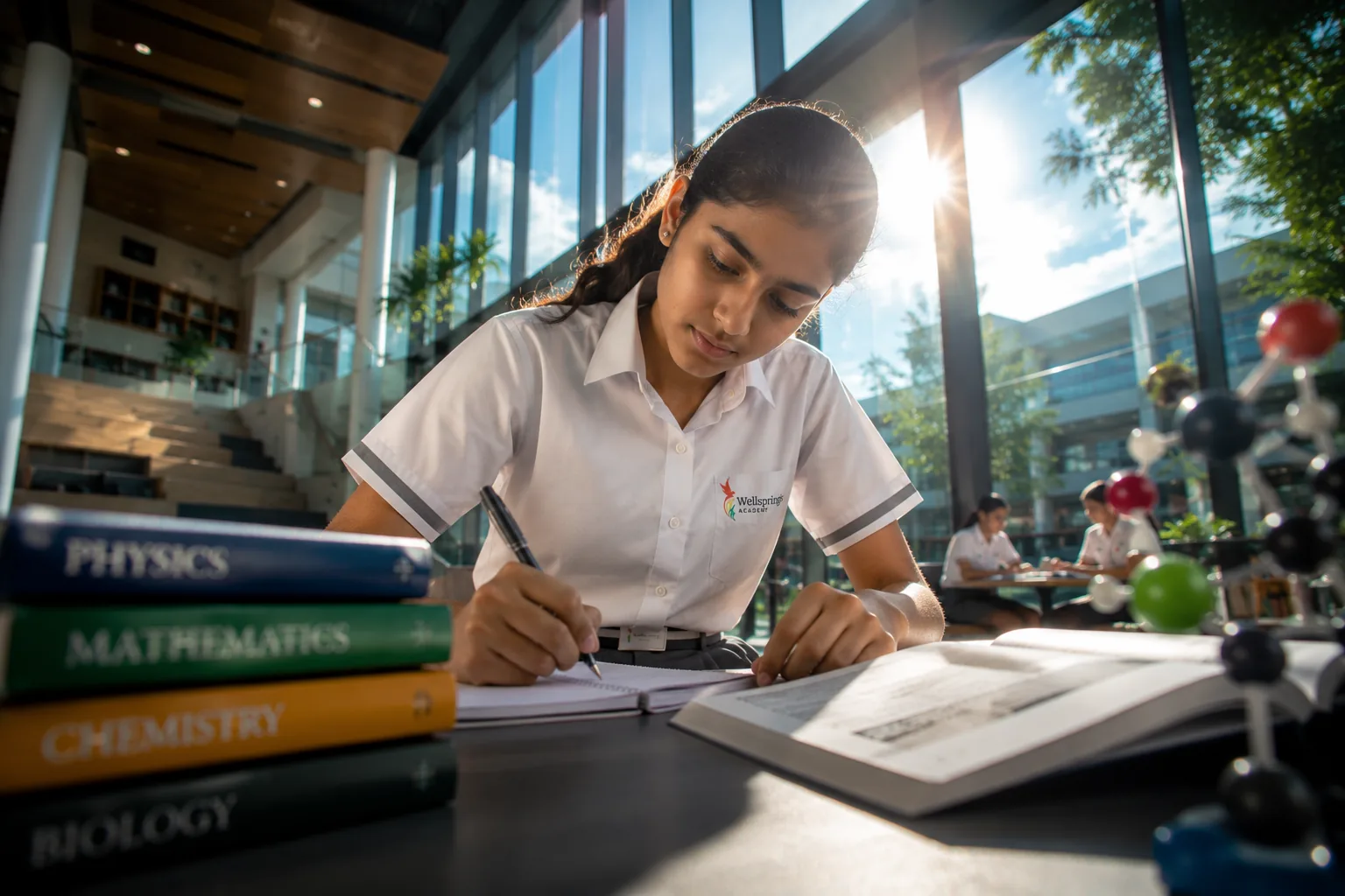 A Wellsprings student working through a problem in the library