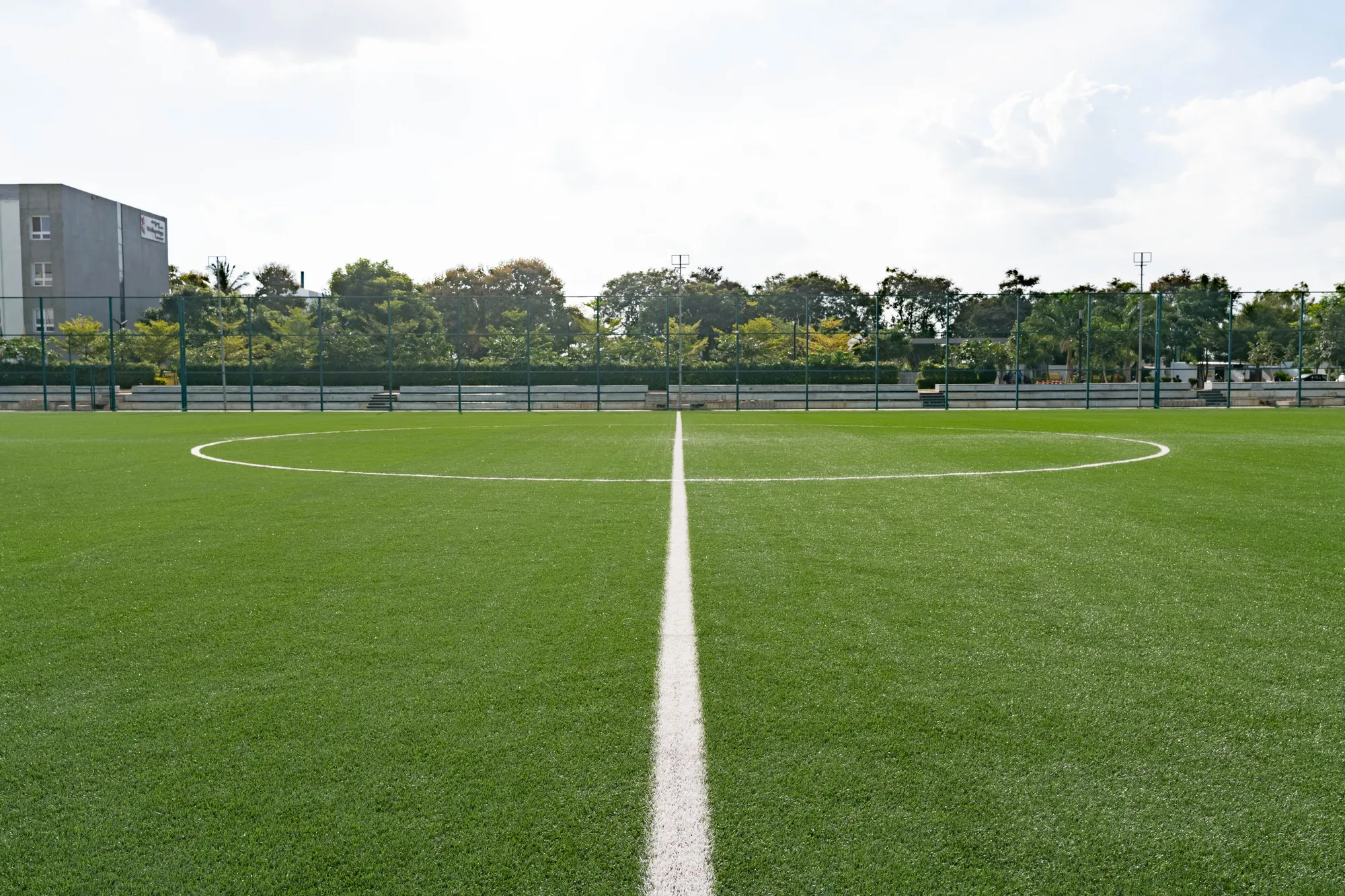 The school playing field, with the centre circle marked