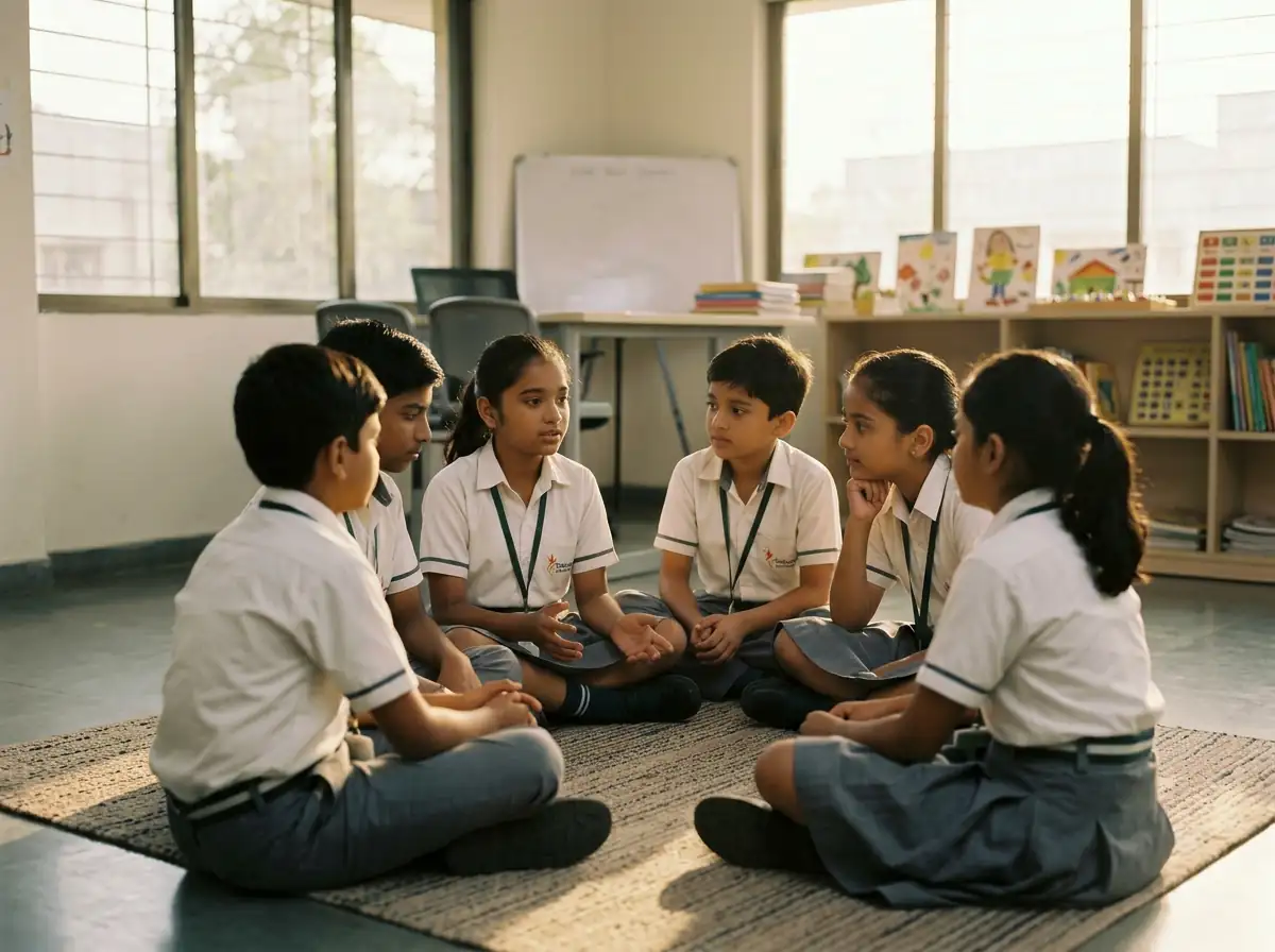 Children sitting together at the end of a school day